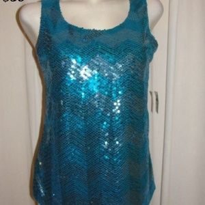 Coldwater Creek Chevron Sequin Teal Tank Shirt